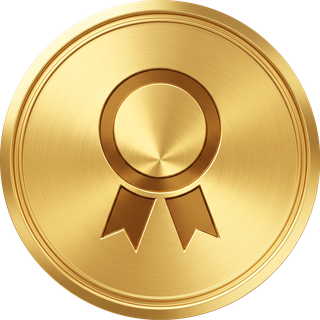 A gold medallion showing an award rosette.