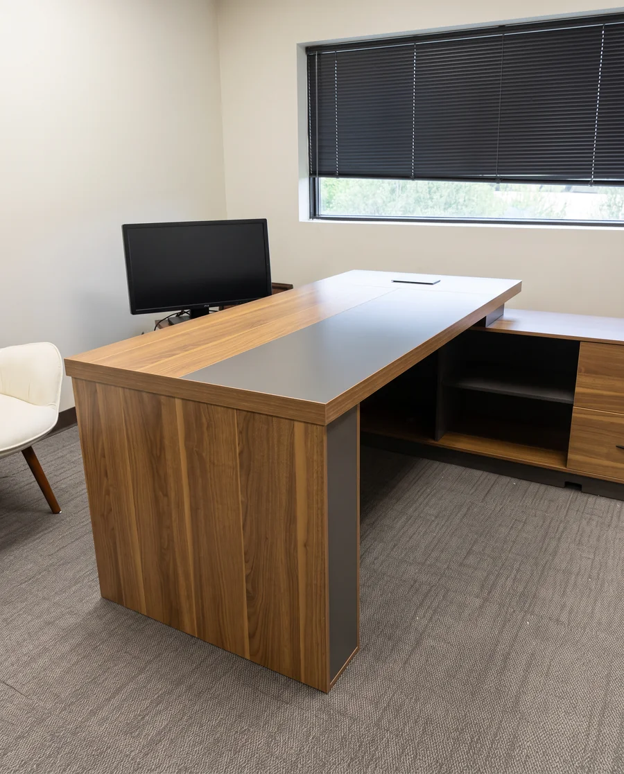 A walnut executive desk install.